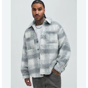 NWT NovaMen Move Up Plaid Shacket Grey Jacket Wool Sz XXL